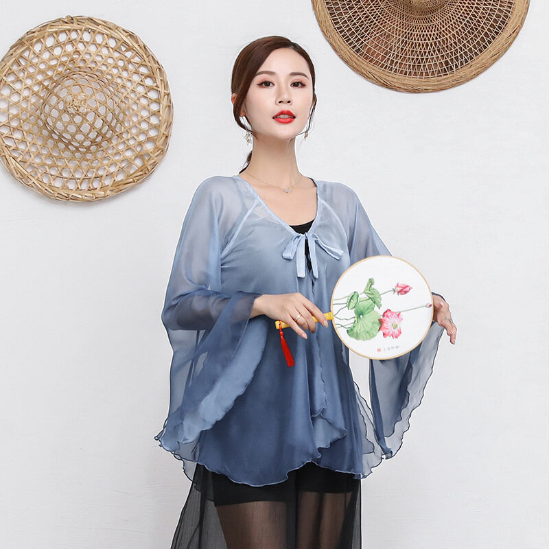 XL حجم الصينية التقليدية ملابس رقص فستان المرأة الكلاسيكية الرقص ممارسة الملابس بلوزة طويلة بانت
