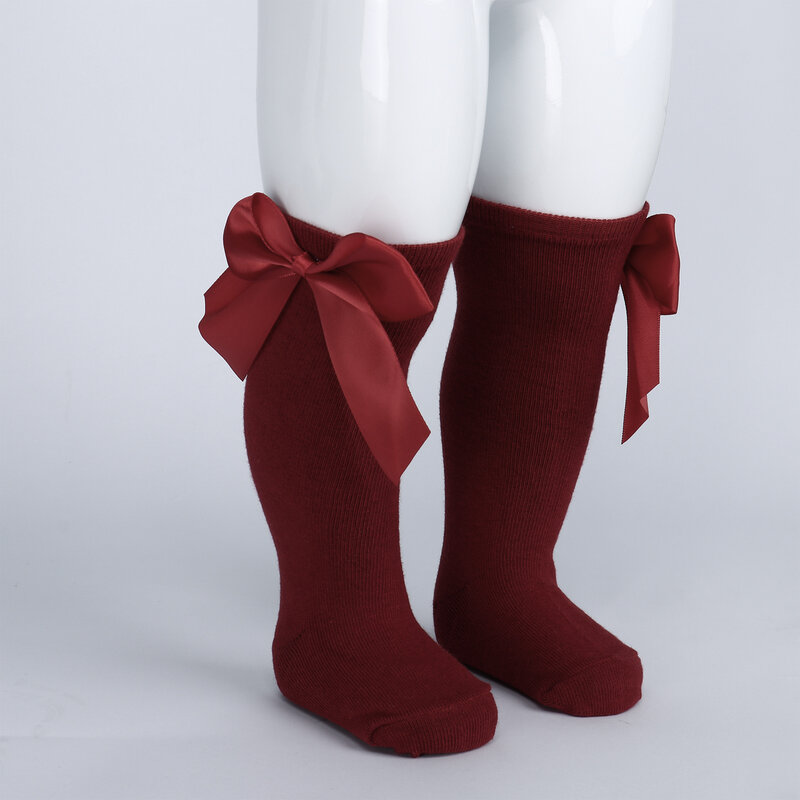 TiaoBug 1 زوج أطفال بنات كبير Bowknot قطن خالص ملون عالية الجوارب مرونة جيدة الركبة جوارب قطنية عالية لفستان توتو