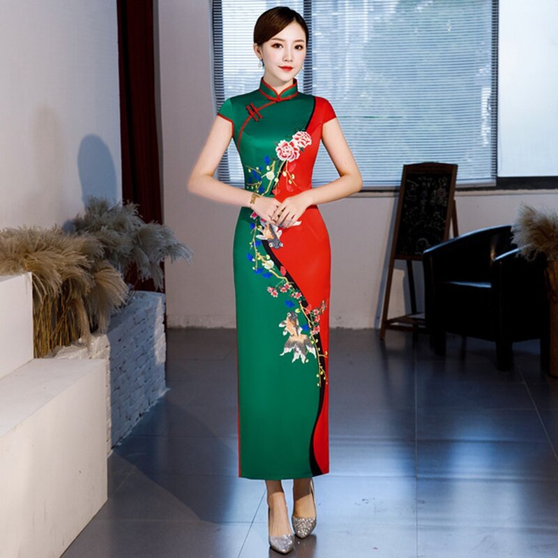شيونغسام المرأة فساتين طويلة المرحلة العروض شيونغسام XL تظهر آداب سيدة موحدة شيونغسام فستان صيني تشيباو