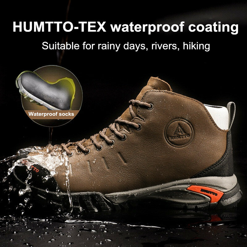 HUMTTO مقاوم للماء جبل حذاء للسير مسافات طويلة للرجال جلدية الرياضة الصيد تسلق الرحلات الأحذية تنفس في الهواء الطلق أحذية رياضية رجالي