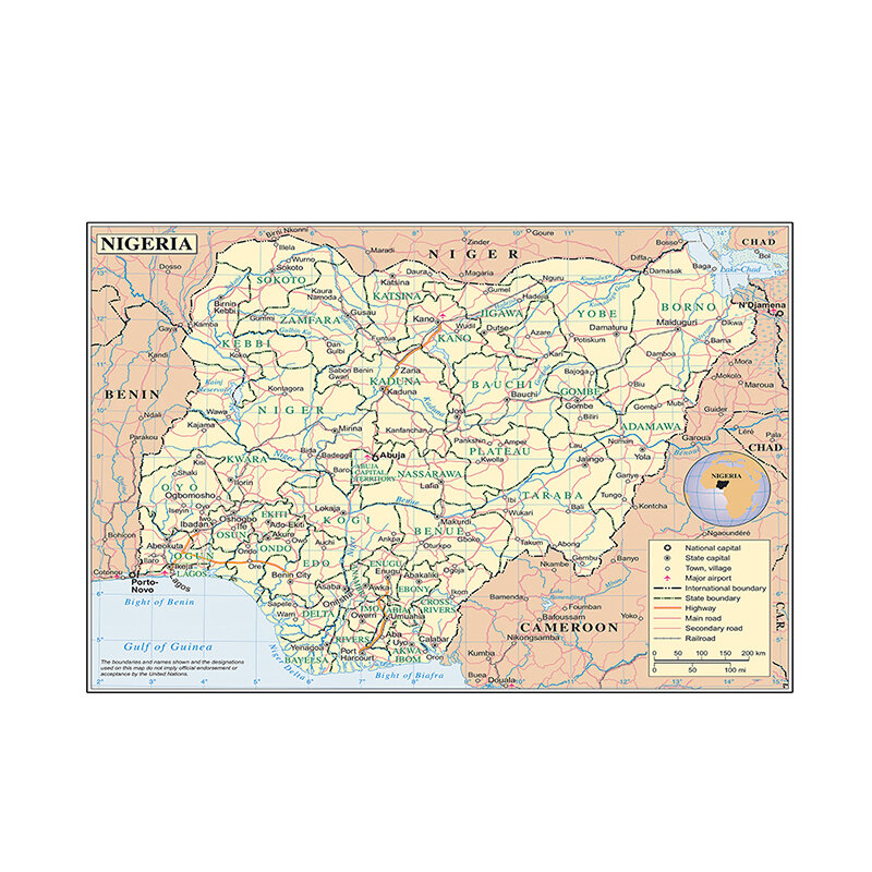 90*60 سنتيمتر نيجيريا خريطة غير رائحة حائط لوح رسم الفن الملصقات والمطبوعات ديكور المنزل الفصول الدراسية التدريس لوازم