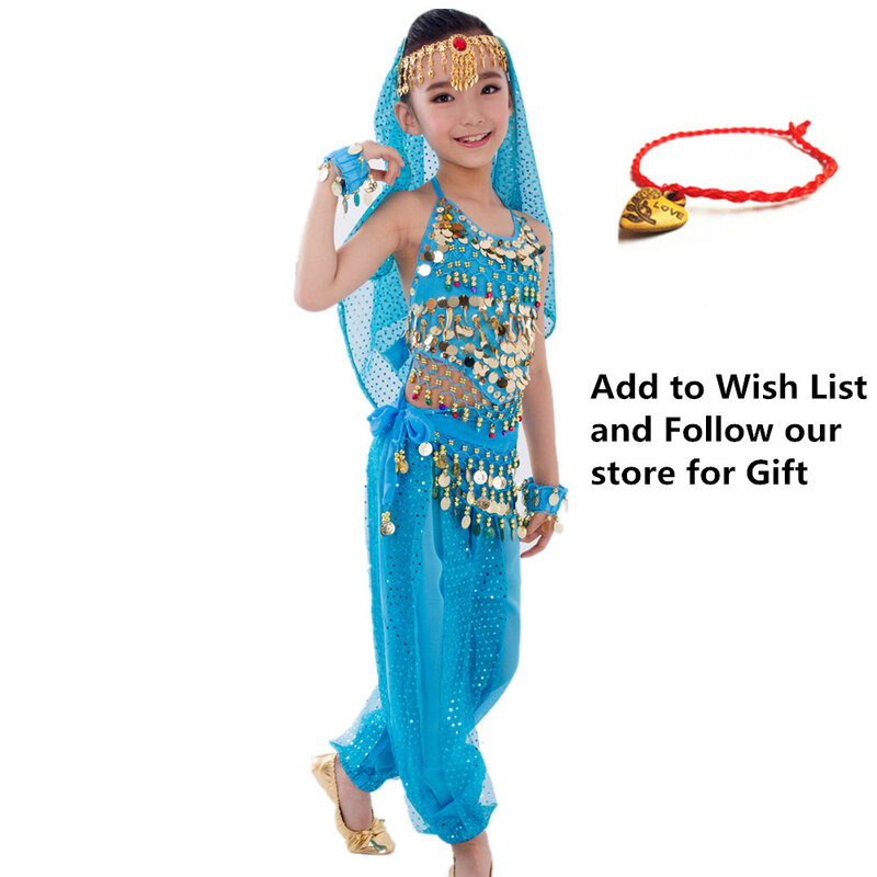 مجموعة ازياء الرقص الشرقي للاطفال ، الفتيات الرقص الشرقي الشرقي ، ملابس الرقص الشرقي الهندي ، 6 ألوان ، الهند