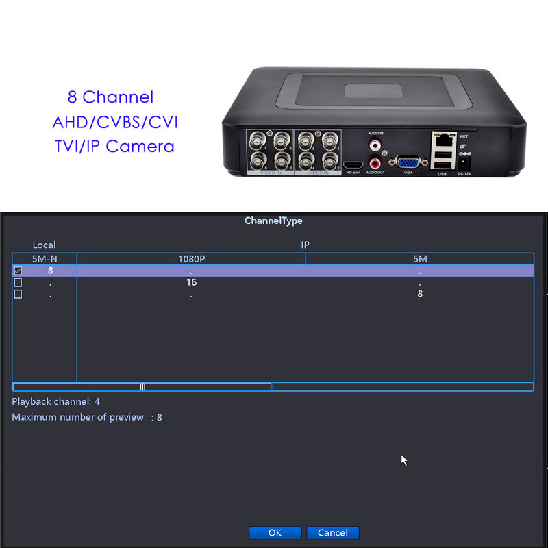 New 5 in 1 CCTV Mini DVR TVI CVI AHD CVBS IP Camera Digital Video Recorder 4CH 8CH AHD DVR NVR CCTV System Support 5MP/2MP