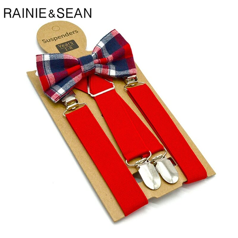 RAINIE SEAN Red-أحزمة أطفال مع ربطة عنق ، أحزمة أطفال على الطراز البريطاني ، أحزمة زفاف حمراء ورمادية صلبة للأولاد 65 سنتيمتر