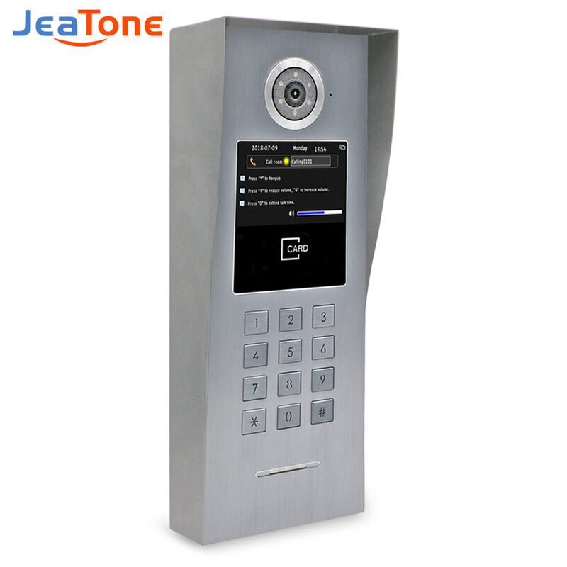Jeatone SIP POE فيديو الجرس مع شاشة لبناء نظام الأمن لوحة المفاتيح فتح AHD 960P للرؤية الليلية والكشف عن الحركة