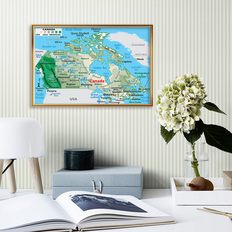 59*42 سنتيمتر كندا التضاريس خريطة صغيرة الحجم الجدار ملصق فني قماش اللوحة السفر اللوازم المدرسية غرفة المعيشة ديكور المنزل
