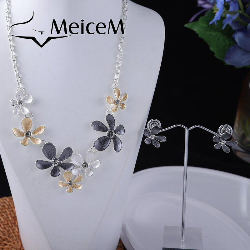 MeiceM 2022 تصاميم جديدة للمرأة كريستال زهرة التعلق القلائد مجوهرات للنساء سلسلة المينا قلادة موضة الاتجاه هدية أمي