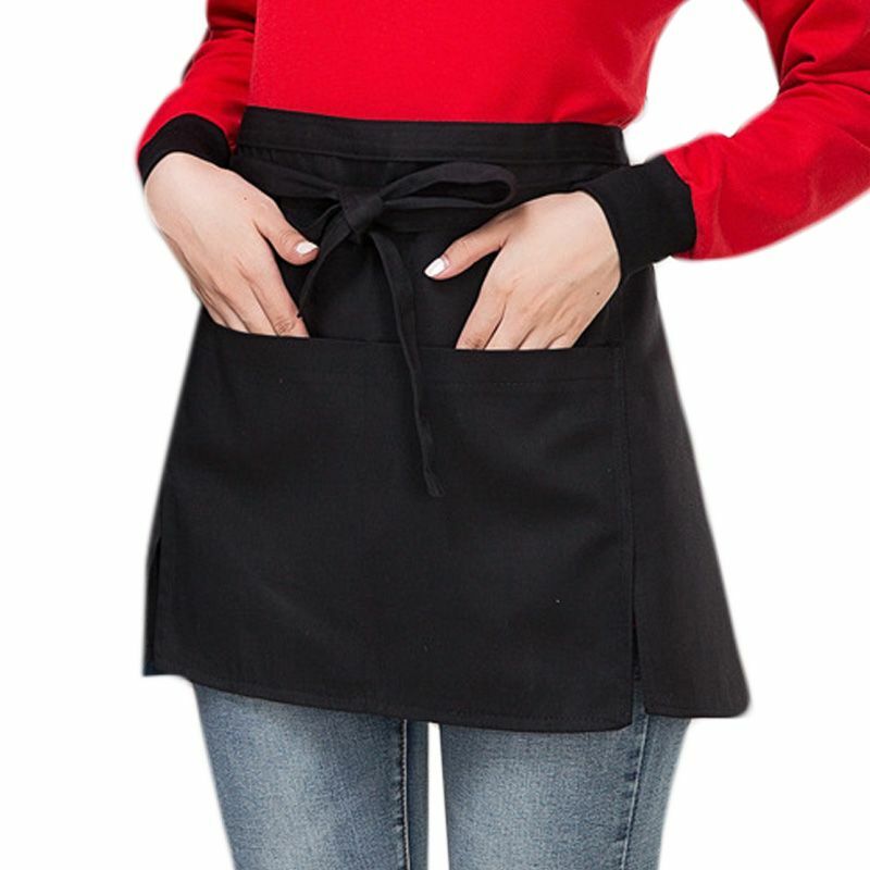 الرجال النساء المطبخ مطعم مريلة الخصر بلون نصف قصيرة المئزر تعديل مع جيوب القلم الحلقات ل خادم النادل DXAA