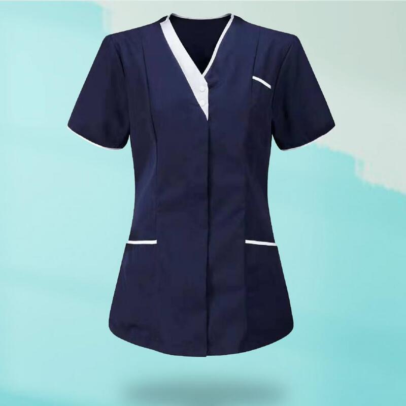 60% الساخن الرعاية الصحية ممرضة رداء ممرضة الملابس تي شيرت الخامس الرقبة جيب قصيرة الأكمام زر التمريض الموظفين موحدة الملابس الجمال سالو