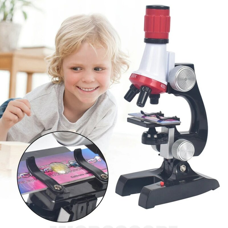 مجموعة مجهر مختبر مكرر 100X-400X-1200X ، لعبة تعليمية ، LED ، مدرسة ، للمنزل ، هدية مجهر بيولوجي مكرر ، هدية للأطفال