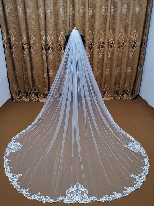 أبيض عاجي 4 متر طويل فوال Mariage دانتيل طرحة زفاف تول حجاب الزفاف مع مشط العروس اكسسوارات الزفاف Veu De Noiva