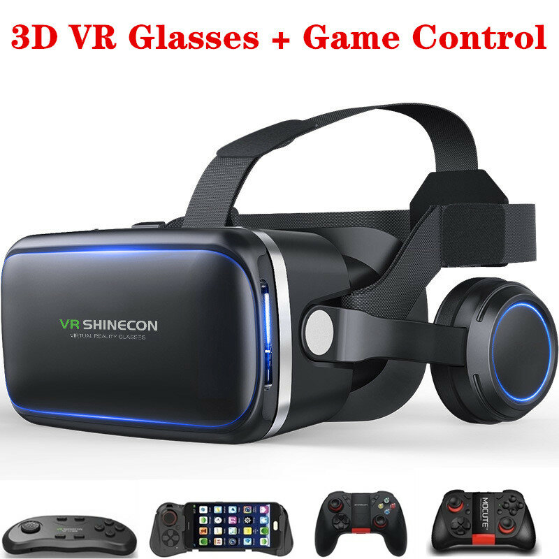 نظارات الواقع الافتراضي ثلاثية الأبعاد VR للهواتف الذكية 4.7-6.0 بوصة إصدار سماعة الأذن اختياري ألعاب تحكم ألعاب بلوتوث