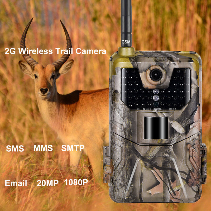 2G MMS SMTP كاميرا تعقب البريد الإلكتروني الحياة البرية الصيد كاميرات الخلوية اللاسلكية 20MP 1080P للرؤية الليلية صور فخ HC900M