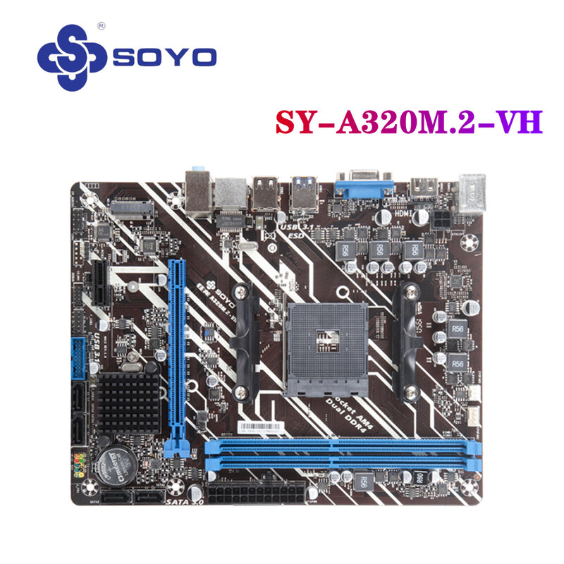 SOYO كامل جديد اللوحة الأم AM4 A320M.2-VH AMD DDR4 ذاكرة M.2 فتحة ssd VGA سطح المكتب اللوحة الرئيسية ل 200GE 3000G 3500 3600