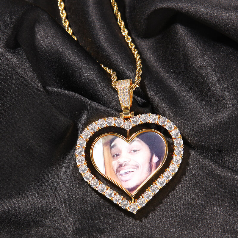 TBTK شكل قلب تصميم لتقوم بها بنفسك تدور الوجهين صور المعلقات مجوهرات الأزياء صورة شخصية قلادة Charms Hiphop مجوهرات