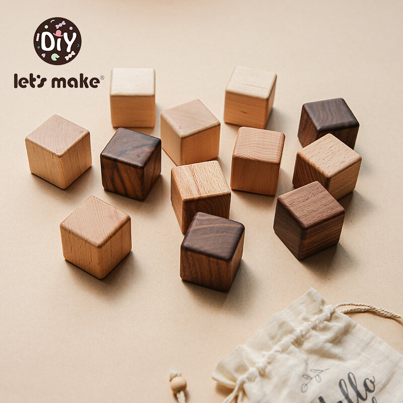 دعونا جعل الأطفال خشبية مربع بناء لعبة المكعبات الطفل الإبداعية مكعب قطعة خشبية سميكة كتل التعليم المبكر الرياضيات لعبة