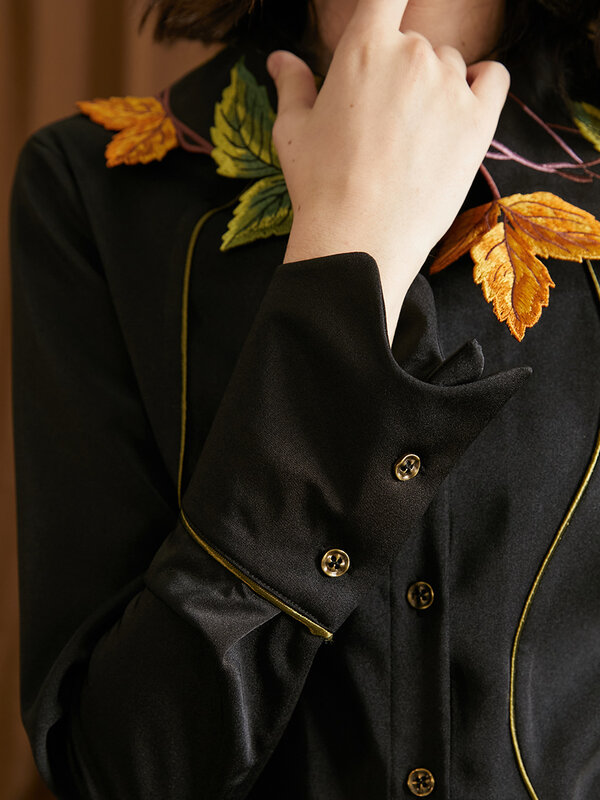 قميص مزين على شكل ورقة التوت للنساء ، التصميم الأصلي ، الربيع والخريف
