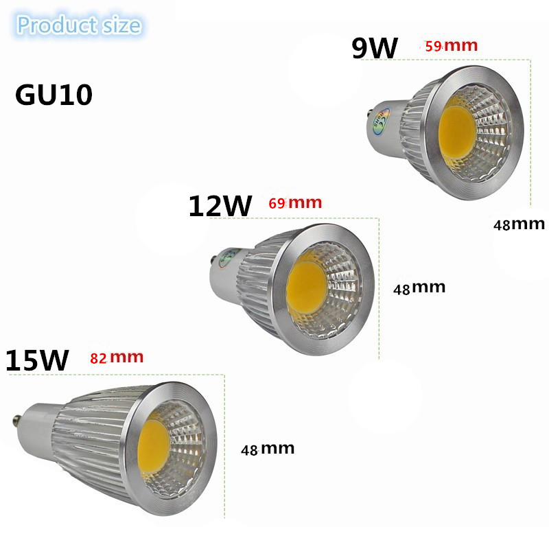 السوبر مشرق GU10 لمبة إضاءة مصباح سقف ليد قابل لخفض الضوء دافئ/أبيض 85-265 فولت 9 واط 12 واط 15 واط GU10 COB Led ضوء المصباح GU10 LED الأضواء