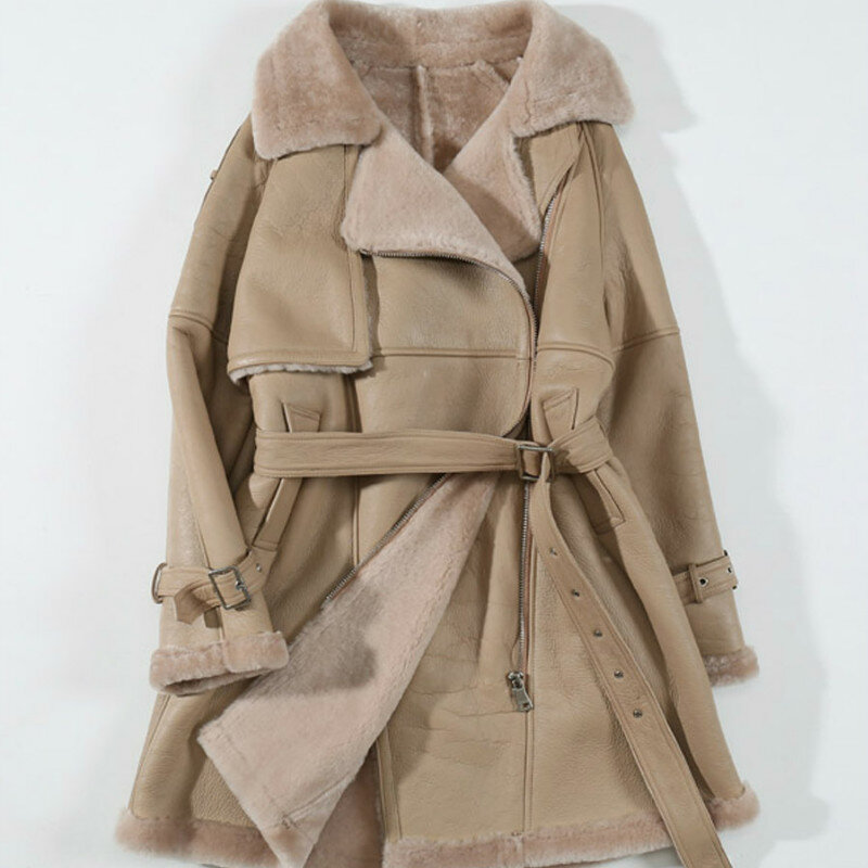 معطف ميرينو متوسط الطول ، معطف شتوي من جلد الغنم ، موضة جديدة ، ملابس شتوية للنساء ، 2020