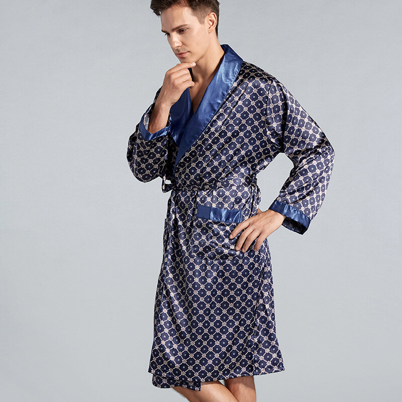 الرجال الفاخرة حريري الحرير كيمونو رداء 5XL طويلة الأكمام ملابس خاصة Bathrobe المتضخم الحرير ثوب النوم الصيف المنزل الملابس