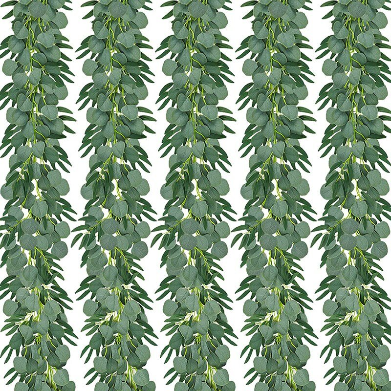5-حزمة من LBER 2 متر 6.5 قدم من نبات الكافور الاصطناعي مع نبات كرمة مزيف إكليل الصفصاف مع أوراق من الفضة الخضراء للدولار