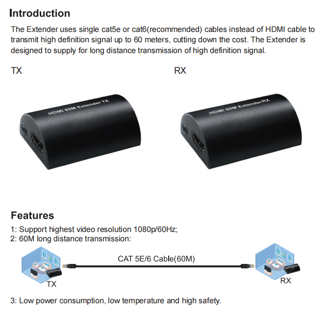 زوج واحد 60 متر HDMI إلى إيثرنت RJ45 موسع محول أكثر من cat5 cat6 cat7 كامل hd 1080p 60Hz