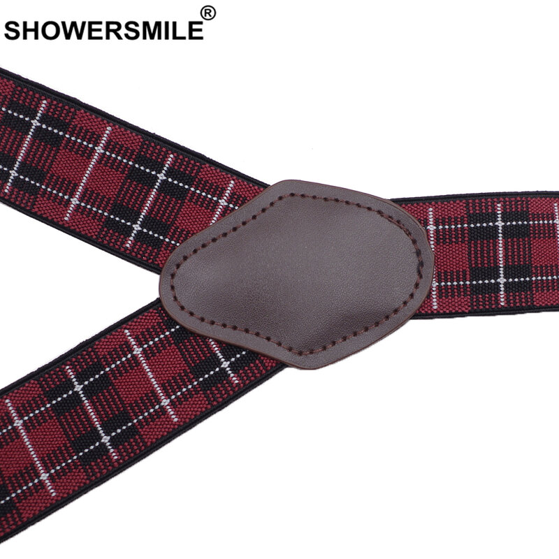 SHOWERSMILE-أحزمة بنطلون متقلب حمراء للرجال ، بنمط جاكار ، ملابس عمل رسمية ، بنطال جلدي مرن ، 6 مشابك