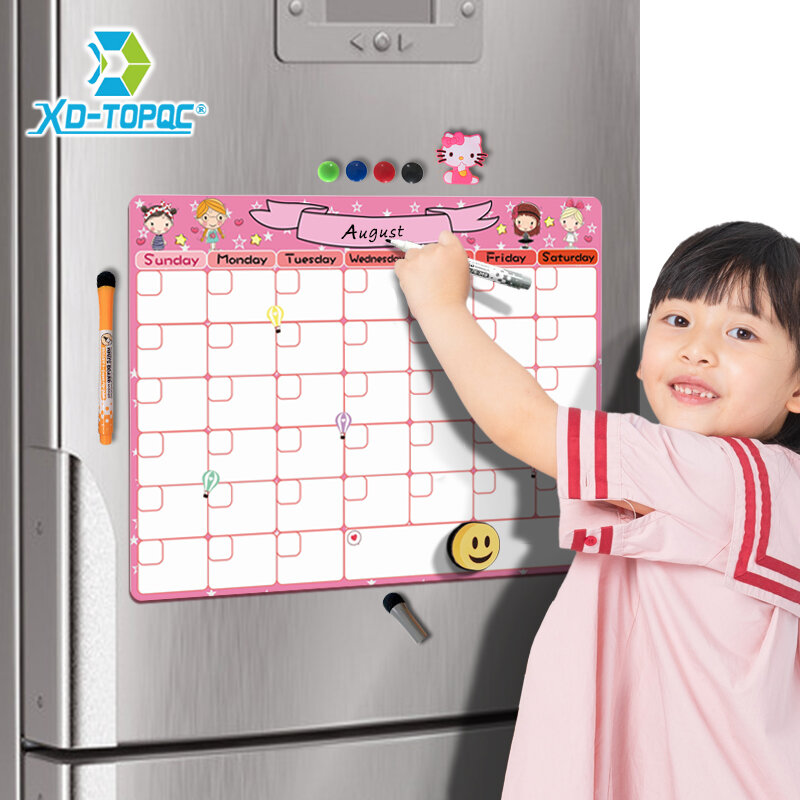 لوح أبيض مخطط شهري للأطفال ، مقاس 30 × 40 سنتيمتر ، تقويم للمسح الجاف ، مغناطيس الثلاجة ، لوحة رسالة ناعمة A3