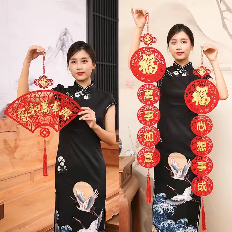 2022 ربيع مهرجان الديكور سعيد السنة الجديدة حفلة جدار الباب معلقة راية الصينية التقليدية Couplet الأحمر فانوس ديكور المنزل