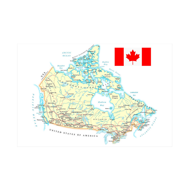 كندا خريطة الطريق اللغة الفرنسية جدار الفن الملصقات والمطبوعات غير المؤطرة قماش لوحات غرفة المعيشة المنزلي ديكور 150*100 سنتيمتر