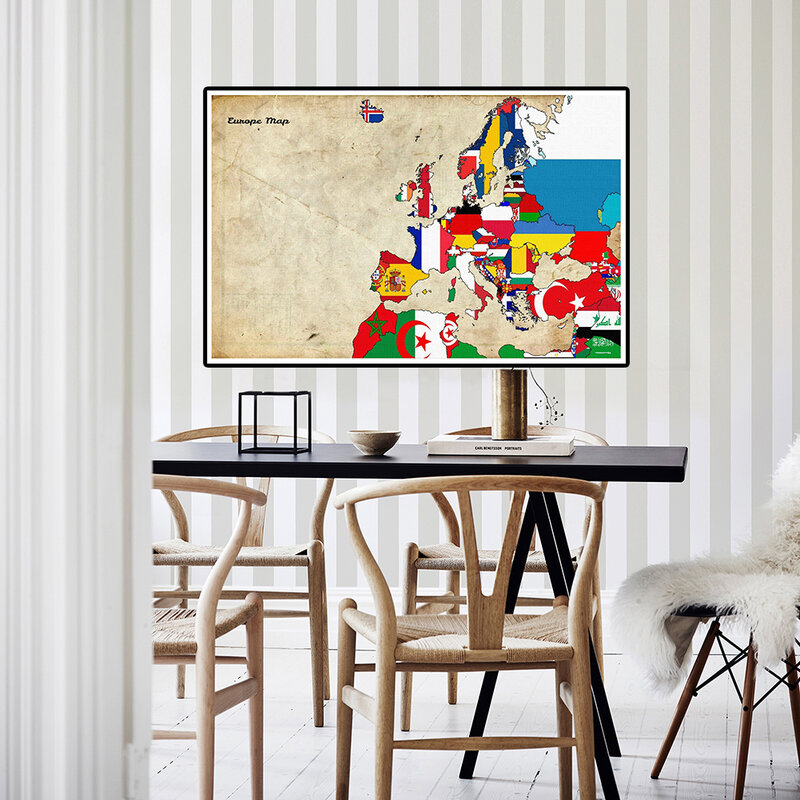 ملصقات جدارية مطبوعة عتيقة ، 90 × 60 سنتيمتر ، خريطة أوروبا ، قماش ، لوازم مدرسية ، مكتب ، غرفة معيشة ، ديكور منزلي