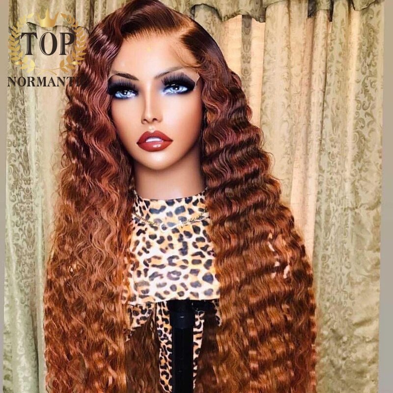 Topnormantic-باروكة شعر طبيعي برازيلي ريمي ، باروكات مموجة عميقة ، لون أومبير ، باروكة للإغلاق ، خط شعر منزوع مسبقًا ، 13x4 ، 4x4