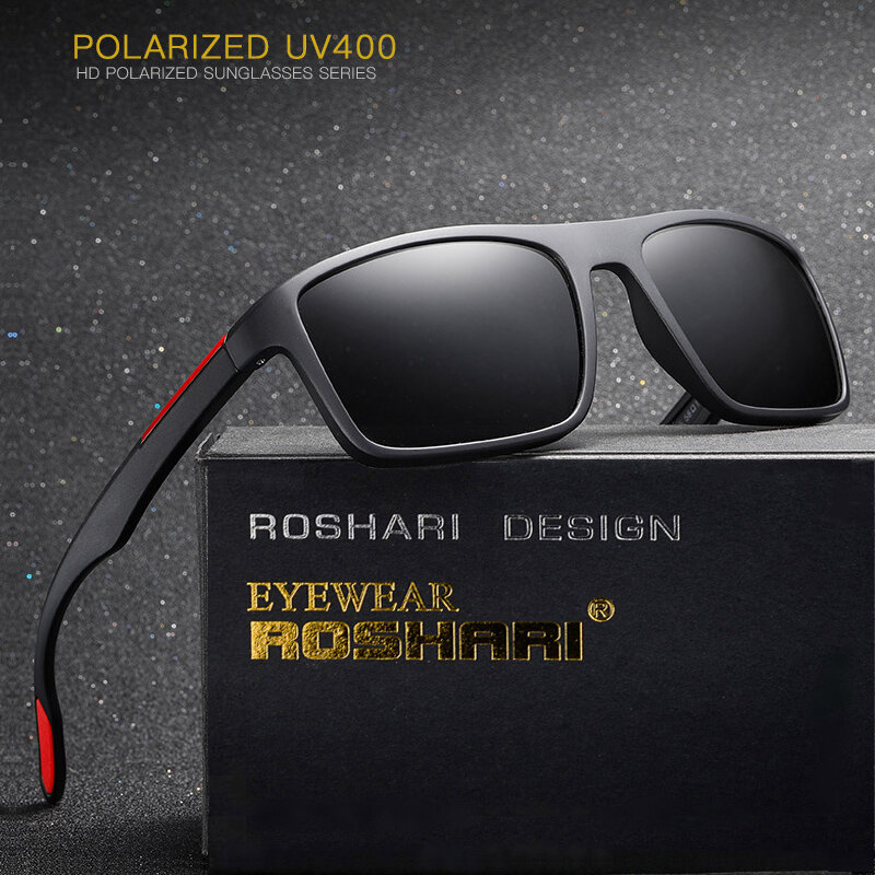 RoShari الاستقطاب النظارات الشمسية الرجال TR90 خفيفة سائق ظلال الذكور خمر نظارات شمسية للنساء Spuare نظارات P0016