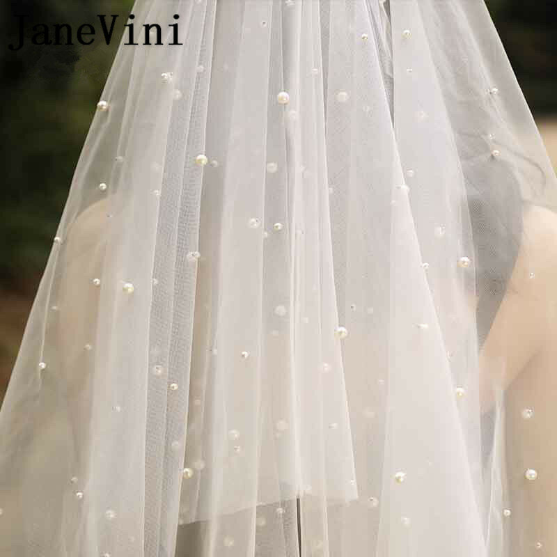 JaneVini-طرحة زفاف قصيرة من التول باللؤلؤ العاجي ، 2020 متر ، طبقتين ، إكسسوارات الزفاف ، بدون مشط ، 1.5