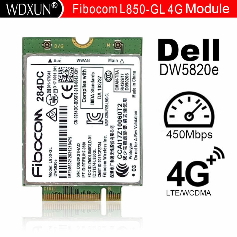 DW5820e Fibocom L850-GL LTE/WCDMA 4G WWAN بطاقة وحدة 0284DC 284DC لأجهزة الكمبيوتر المحمول DELL 3500 5400
