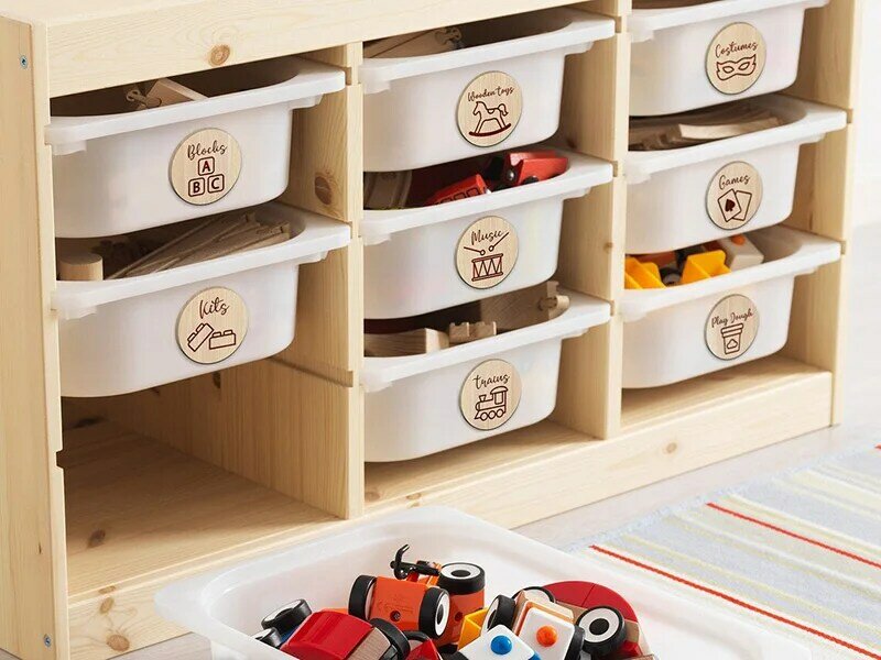 علامات تخزين خشبية لتزيين الحضانة ، تسميات التخزين ، علامات لعبة غرفة اللعب ، حزمة جولات