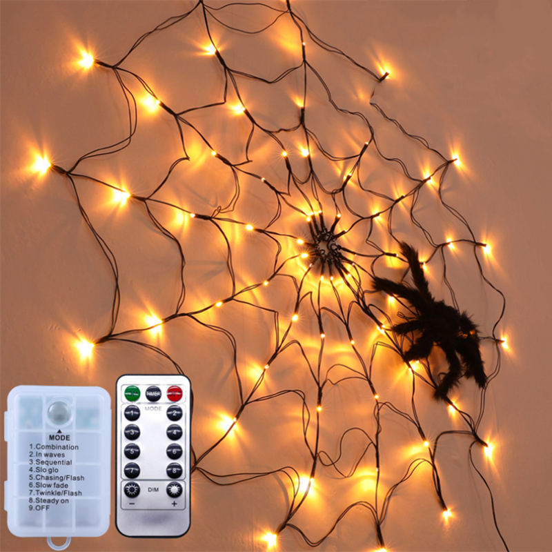 LED ضوء الويب هالوين الأسود العنكبوت ويب أضواء USB مصباح طاقة البطارية مصابيح شبكية مع جهاز التحكم عن بعد للمنزل ساحة حديقة ديكور