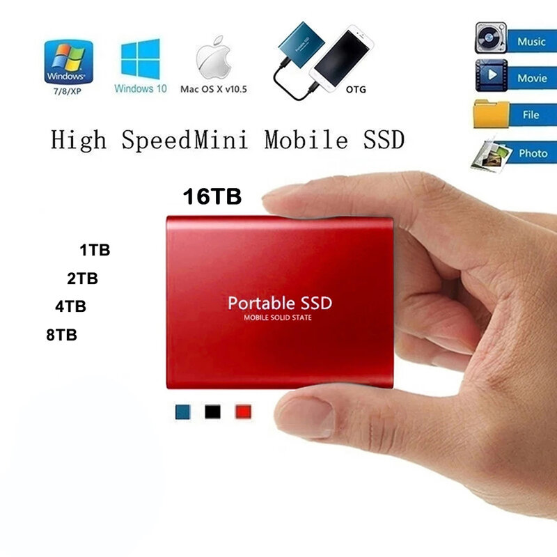 Type-c USB 3.1 SSD محمول ذاكرة فلاش 8 تيرا بايت وسيط تخزين ذو حالة ثابتة/ القرص الصلب 16 تيرا بايت SSD محمول خارجي وسيط تخزين ذو حالة ثابتة/ القرص الصلب لأ...
