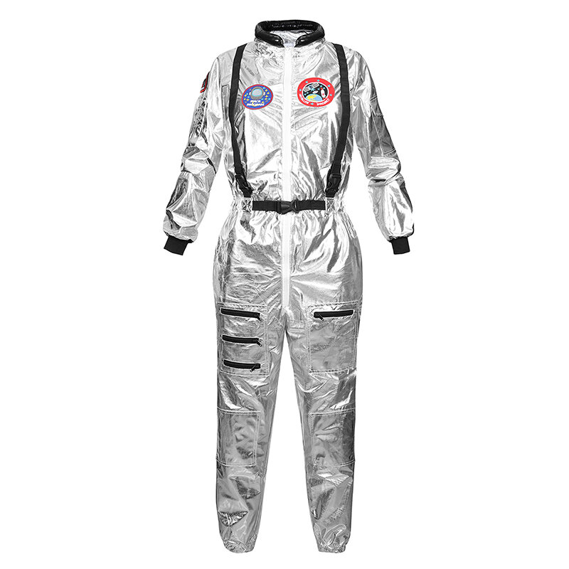 زي رائد الفضاء للبالغين ، حجم كبير ، رجل فضاء فضي ، بدلة الفضاء ، فستان الحفلات ، أبيض ، للنساء