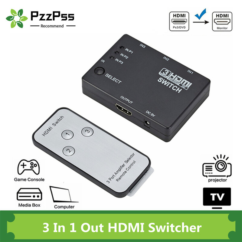 PzzPss HDMI الجلاد 3 في 1 خارج 3 منافذ محور صندوق السيارات التبديل 1080p HD 1.4 مع البعيد ل HDTV XBOX360 DVD العارض