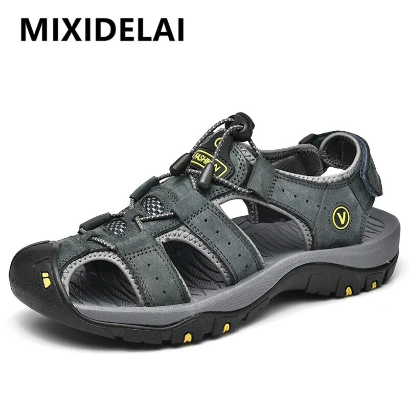 MIXIDELAI-صنادل جلد طبيعي للرجال ، أحذية الصيف ، شباشب موضة جديدة ، مقاس كبير ، 38-47