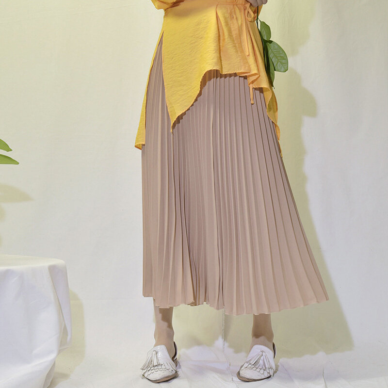 تنورة طويلة كلاسيكية ذات ثنيات ميدي للنساء موضة كورية تنورة شيفون عالية الخصر غير رسمية Jupe Faldas 18 لون خريف 2022 SK397