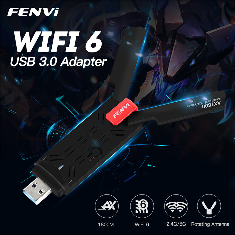 فينفي واي فاي 6 USB محول 1800Mbps USB3.0 واي فاي دونغل 802.11ax ثنائي النطاق 2.4G/5Ghz بطاقة الشبكة اللاسلكية ويندوز 7 10 11