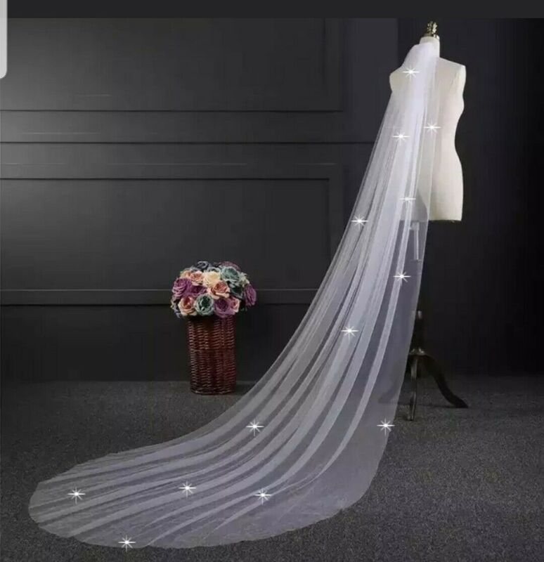 طرحة زفاف بيضاء 1 طبقة كريستال الماس مطعمة ، اكسسوارات الزفاف الحجاب الزفاف