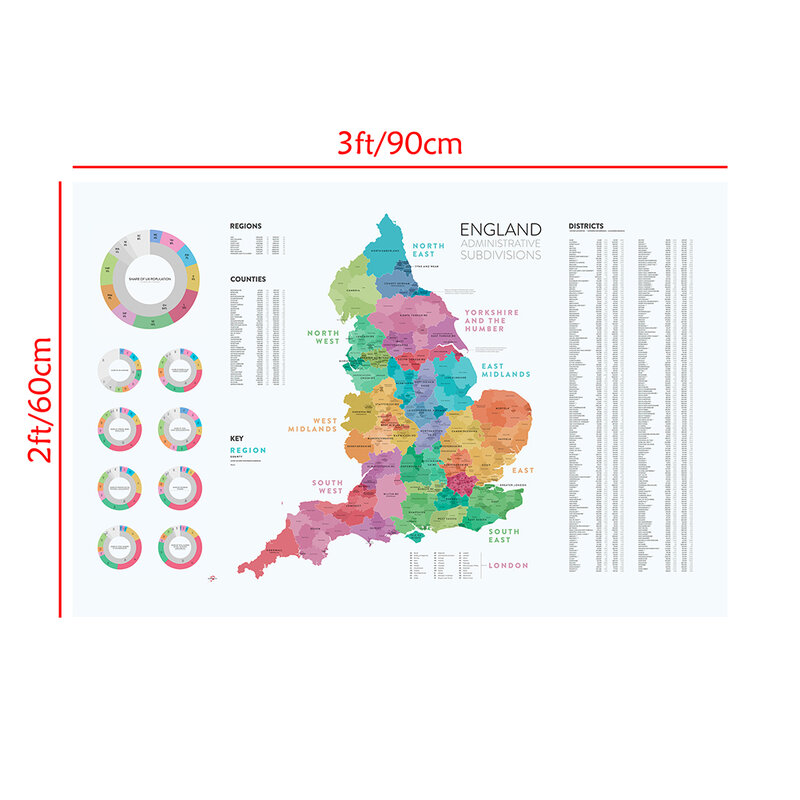 90*60 سنتيمتر خريطة إنجلترا مع التقسيمات الإدارية مفصلة المشارك قماش اللوحة غرفة المعيشة ديكور المنزل اللوازم المدرسية