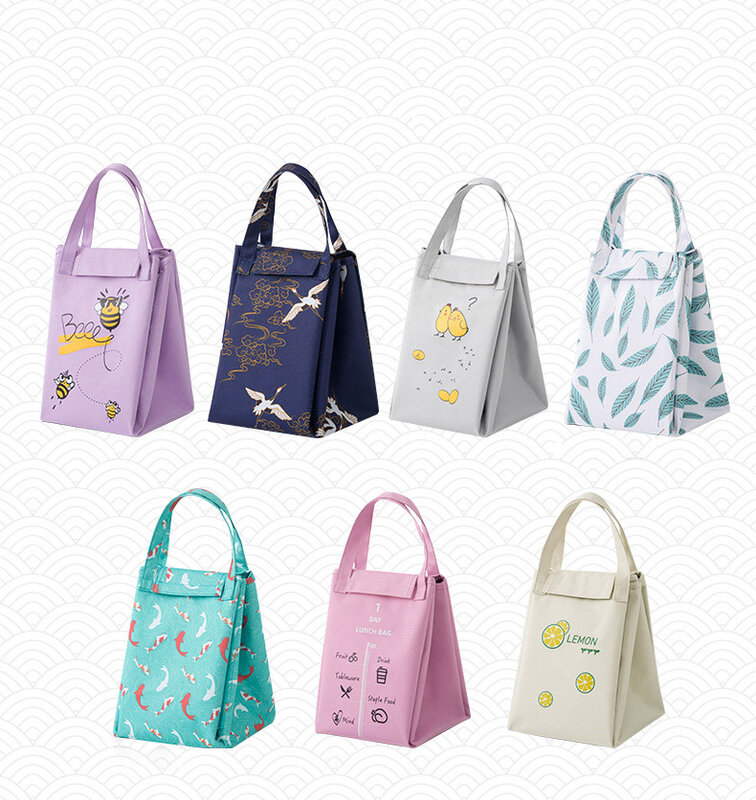 حقيبة غداء حرارية متعددة الألوان للنساء ، حقيبة غداء متساوية الحرارة ، صندوق إفطار ، حقيبة نزهة محمولة مع شعار