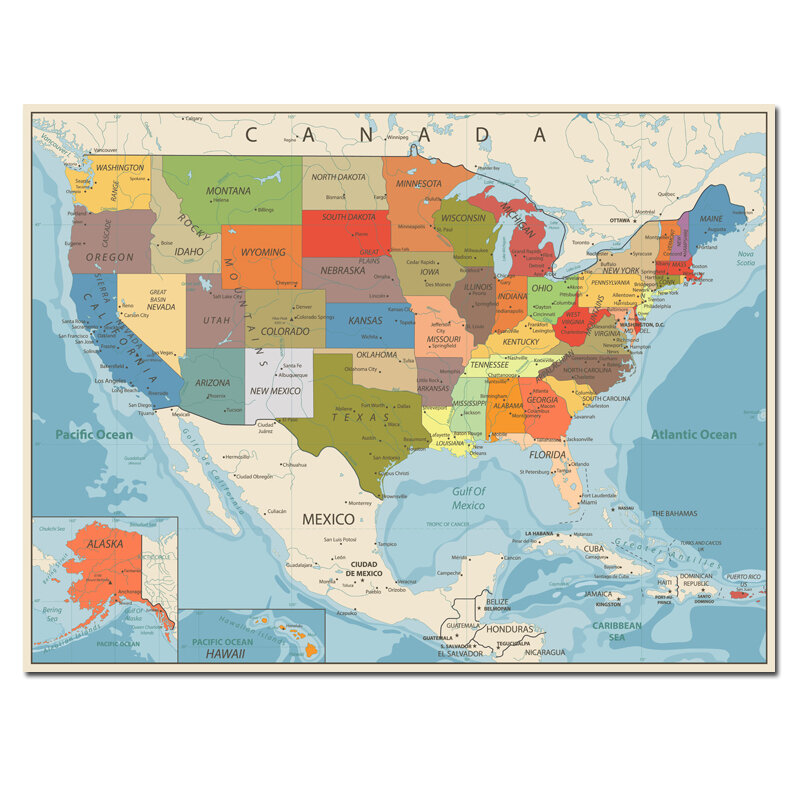 جديد الولايات المتحدة الأمريكية خريطة المشارك حجم الجدار الديكور خريطة كبيرة من الولايات المتحدة الأمريكية 80x60 سنتيمتر النسخة الإنجليزية