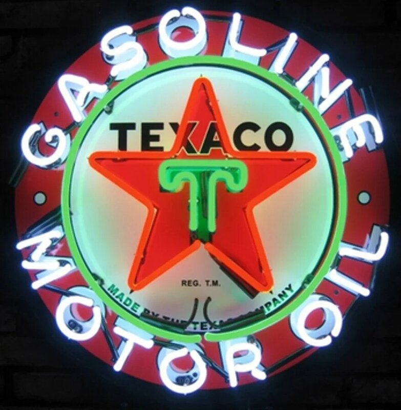 علامة ضوء النيون الزجاج زيت البنزين مخصصة من Texaco ، شريط البيرة