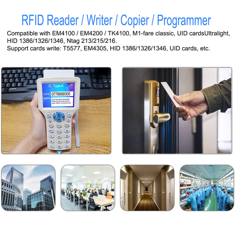 RFID قارئ الكاتب الناسخ 10 تردد NFC البطاقة الذكية مبرمج 125KHz 13.56MHz مشفرة فك للكتابة مفتاح بطاقات ، USB