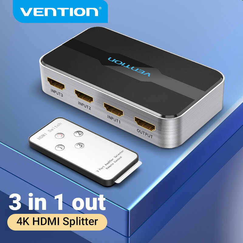 محول Vention HDMI 4K/60Hz 3 مدخل 1 مخرج HDMI 2.0 محول لصندوق ذكي جهاز عرض التلفزيون PS3/4 3 × 1 HDMI 2.0 الخائن